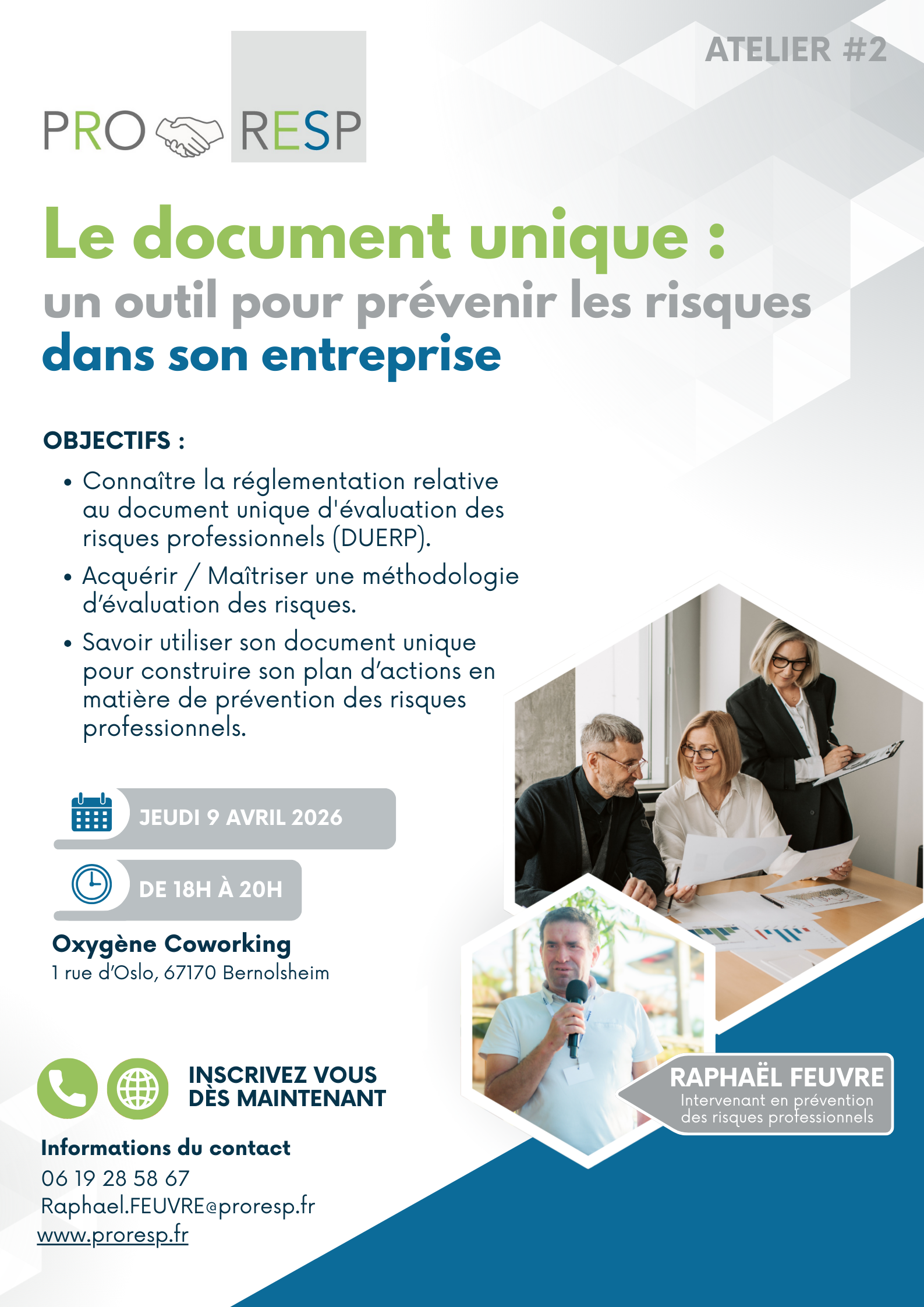 Le document unique d’évaluation des risques professionnels (DUERP) au programme de l’atelier PRORESP #2 le 9 avril 2026 à Bernolsheim.